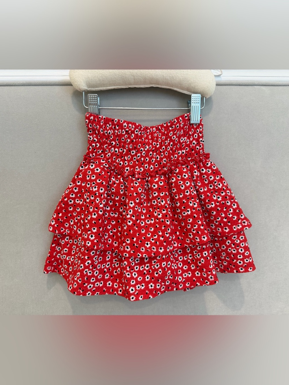 Zara Girls Kids Red Floral Tiered Mini Skirt